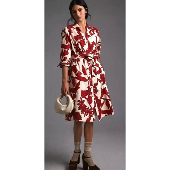 ANTHROPOLOGIE Maeve Floral Printed Shirt Dress M - Picture 1 of 9